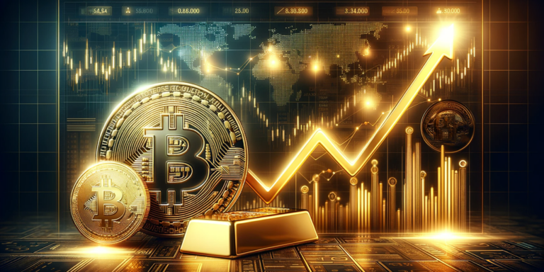 dynamic realistic wide image chart Bitcoin and gold 4k RAW digital art 3d render gID 7.png@png