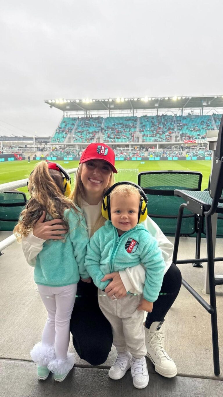 2 Pregnant Brittany Mahomes Snuggles Kids Sterling and Bronze at KC Current Soccer Game