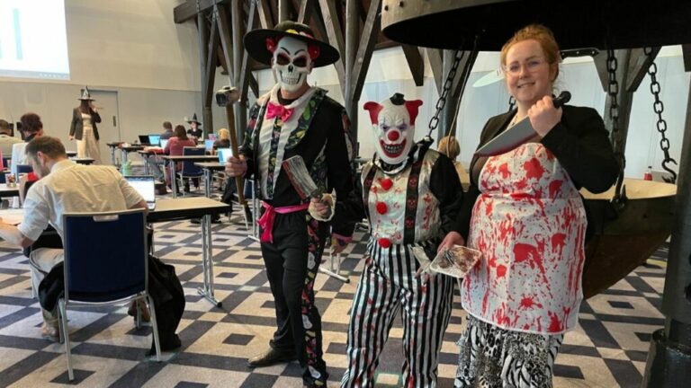 Ray White Metro Christchurch went all out for REOOs Halloween theme with L R Richard Withy Sarah Rodgers and Janelle Prendigast ready to scare the pants off the competition 1024x576