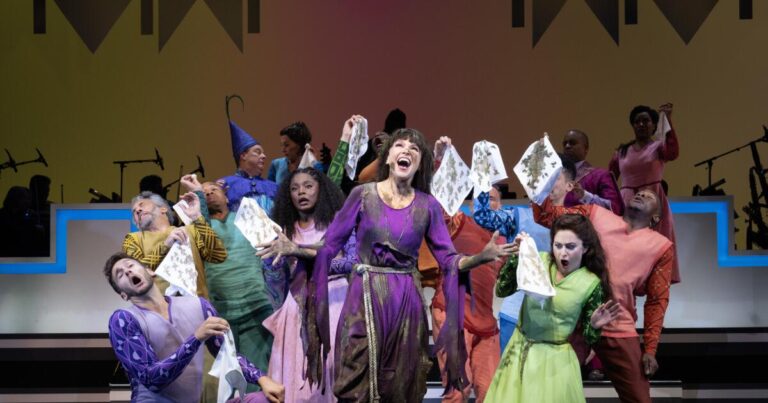 sutton foster center and the cast of once upon a mattress photo by joan marcus