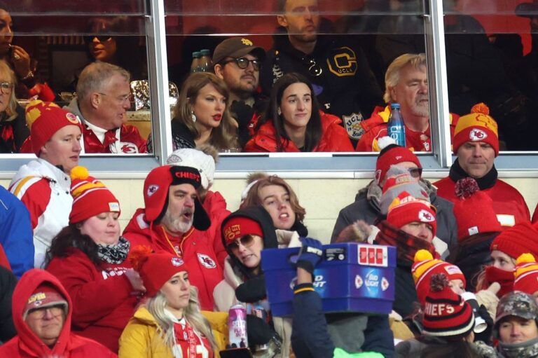 GettyImages 2194614753 Caitlin Clark and Taylor Swift Cheer for Travis Kelce at NFL Playoff Game